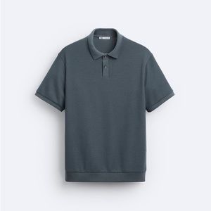 Zara Men’s Textured Polo/ Blue Gray